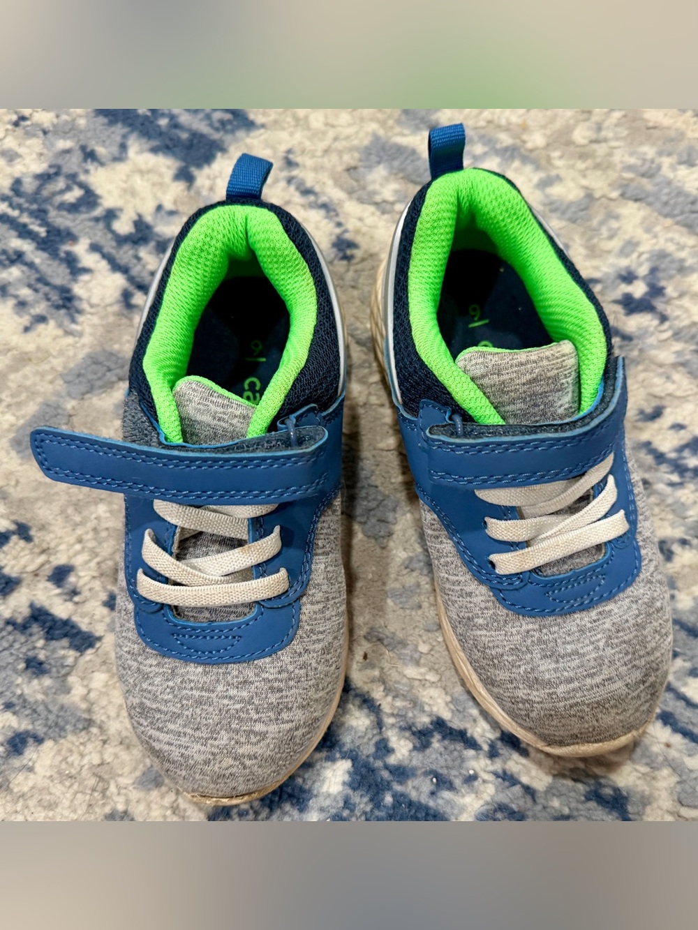 Carter's Gray and Blue Sneakers with Neon Green Interior